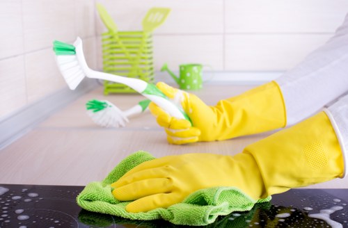 Close-up of stain removal during upholstery cleaning on a chair